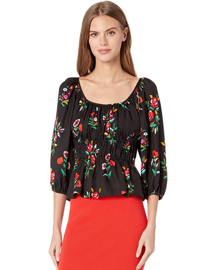 Clothing Kate Spade New York | Kate Spade New York Shirts & Tops Autumn Floral Long Sleeve Riviera Top Black