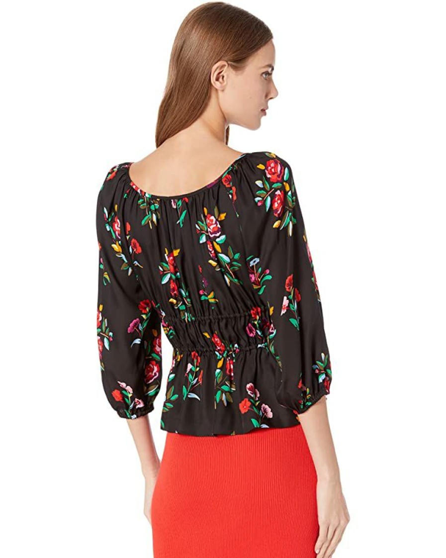 Clothing Kate Spade New York | Kate Spade New York Shirts & Tops Autumn Floral Long Sleeve Riviera Top Black