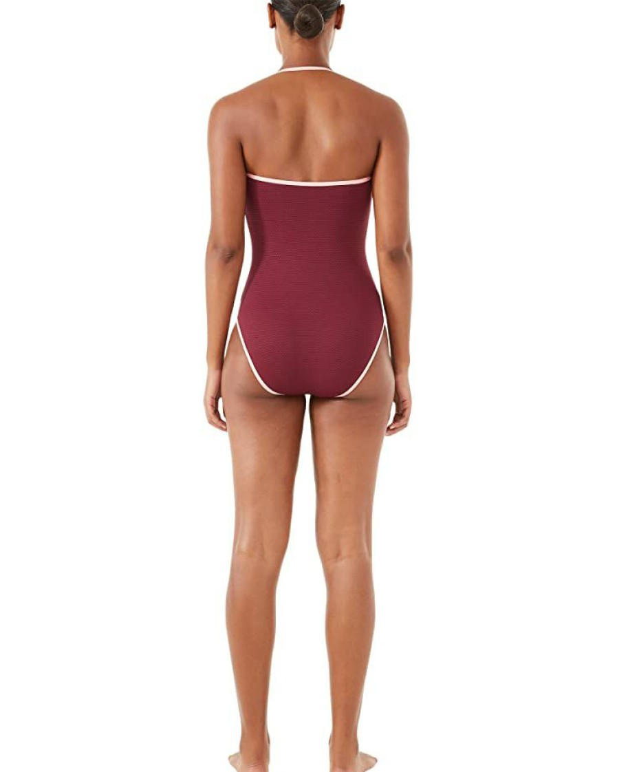 Clothing Kate Spade New York | Kate Spade New York Swimwear Pique Texture Contrast Classic Bandeau One-Piece Deep Plum