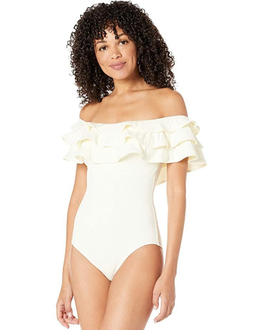 Clothing Kate Spade New York | Kate Spade New York Swimwear Palm Beach Ruffle Off-The-Shoulder One-Piece W/ Removable Soft Cups