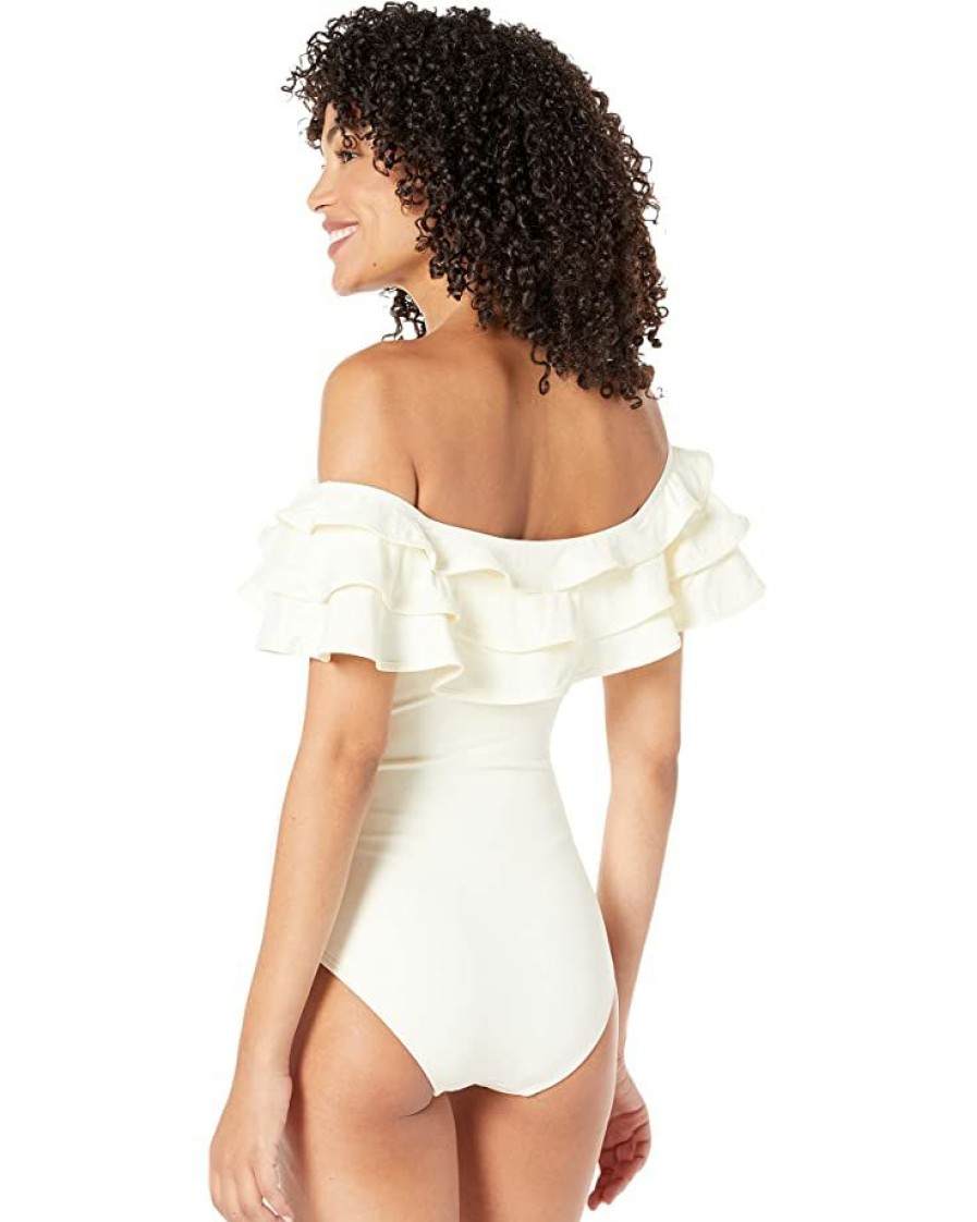 Clothing Kate Spade New York | Kate Spade New York Swimwear Palm Beach Ruffle Off-The-Shoulder One-Piece W/ Removable Soft Cups