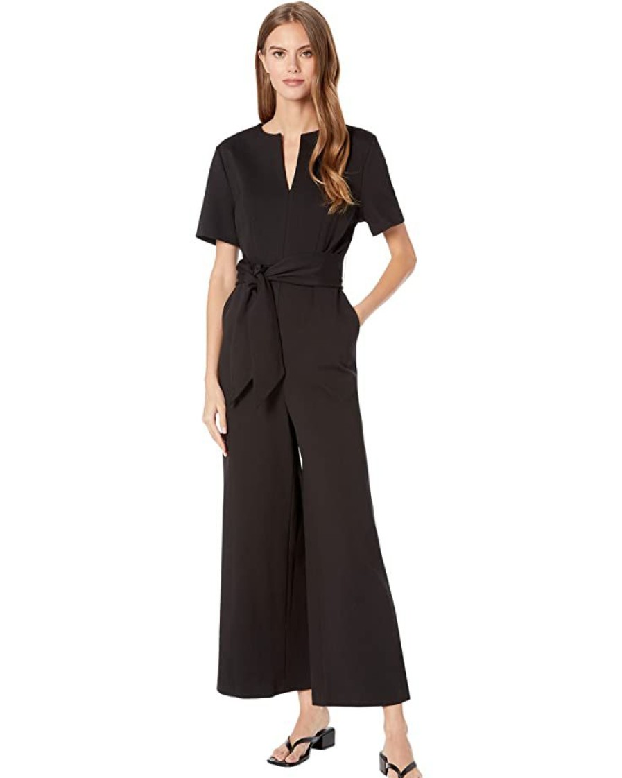 Clothing Kate Spade New York | Kate Spade New York Jumpsuits & Rompers Notched Neck Ponte Jumpsuit Black