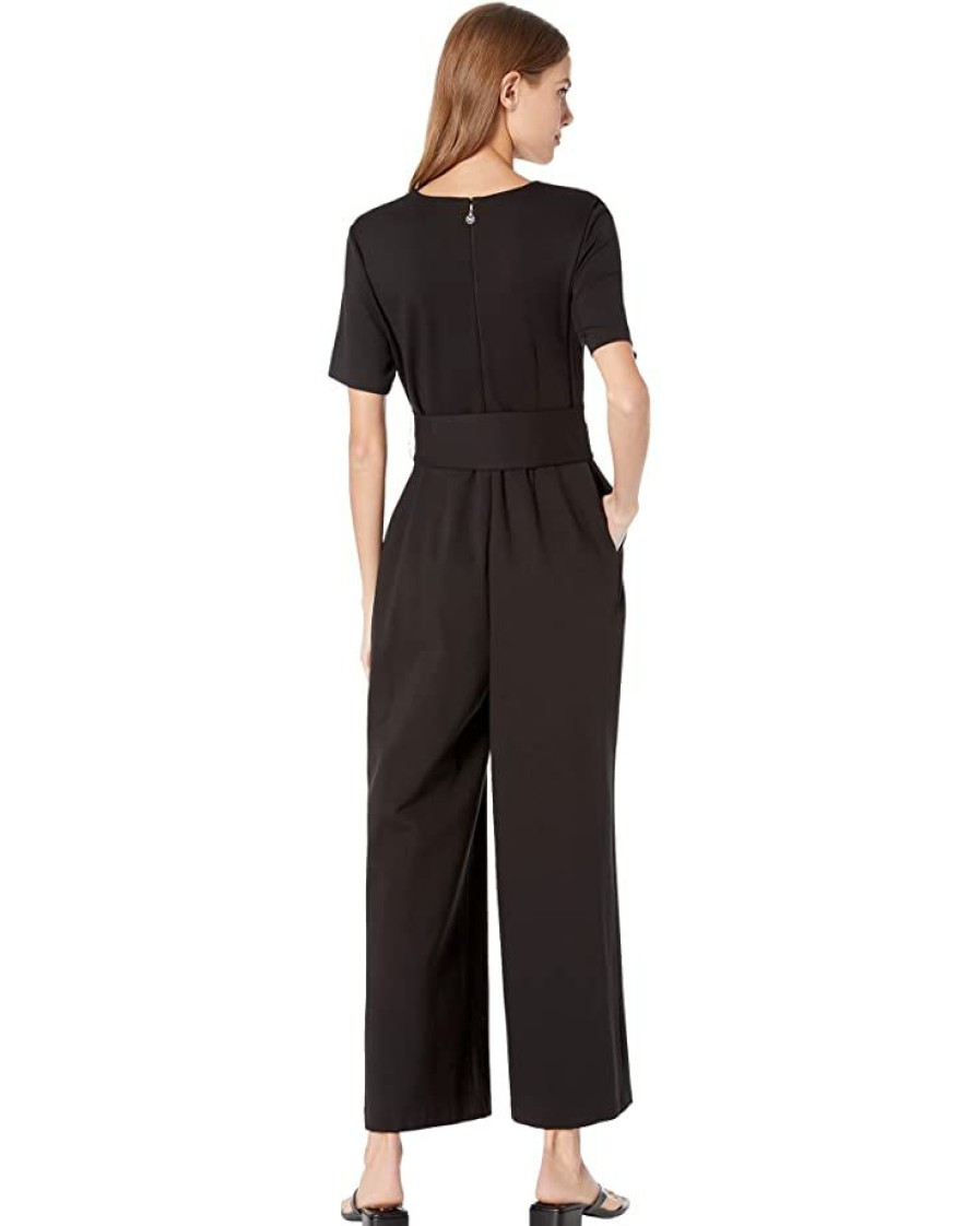 Clothing Kate Spade New York | Kate Spade New York Jumpsuits & Rompers Notched Neck Ponte Jumpsuit Black