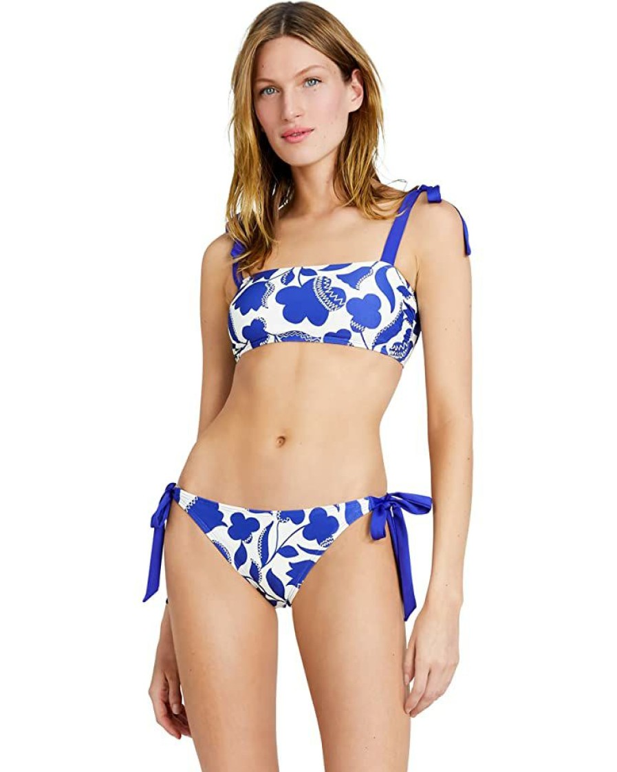 Clothing Kate Spade New York | Kate Spade New York Swimwear Zigzag Shoulder Bow Tie Bikini Top Blue Berry