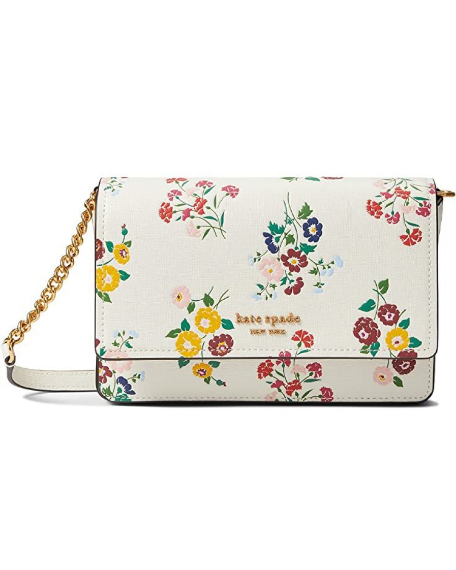 Bags Kate Spade New York | Kate Spade New York Handbags Morgan Bouquet Toss Embossed Saffiano Leather Flap Chain Wallet Halo White Multi