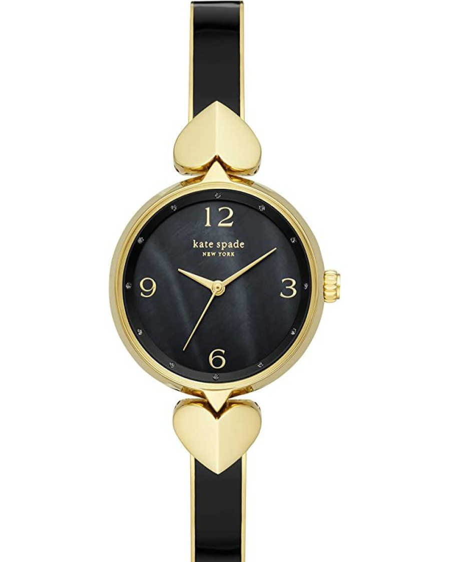 Watches Kate Spade New York | Kate Spade New York Fashion Watches Hollis Black Enamel Stainless Steel Bangle Watch Ksw1563 Gold