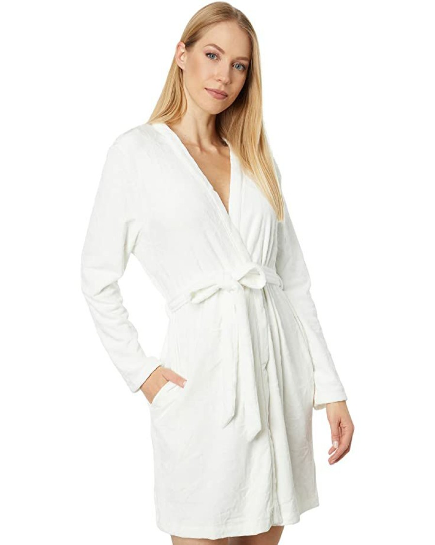 Clothing Kate Spade New York | Kate Spade New York Sleepwear Fashion Embossed Logo Plush Wrap Robe White Spade Heart