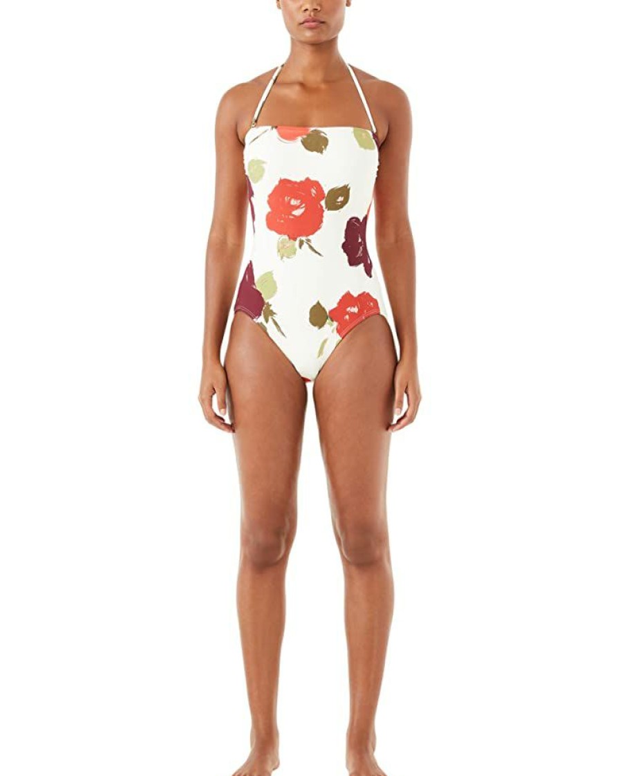 Clothing Kate Spade New York | Kate Spade New York Swimwear Just Rosy Classic Bandeau One-Piece Ivory