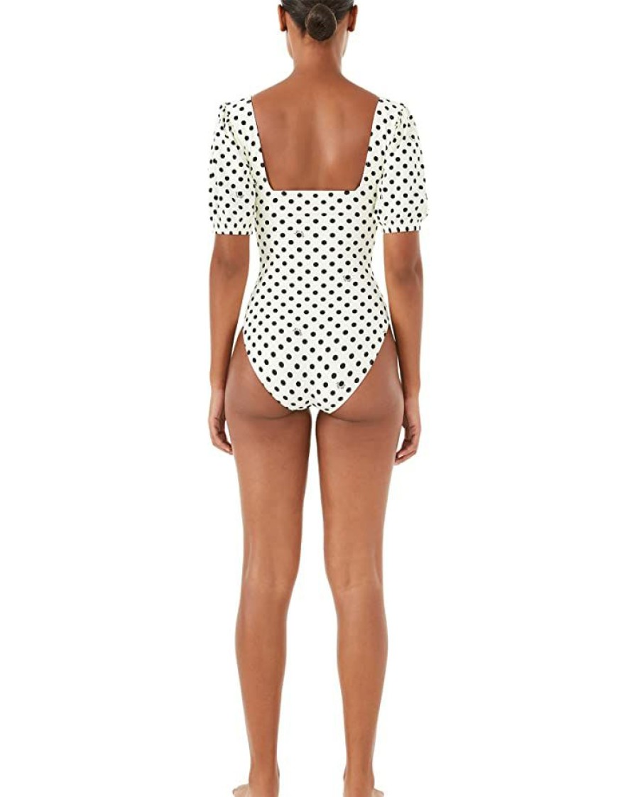 Clothing Kate Spade New York | Kate Spade New York Swimwear Lia Logo Dot Puff Sleeve One-Piece Ivory