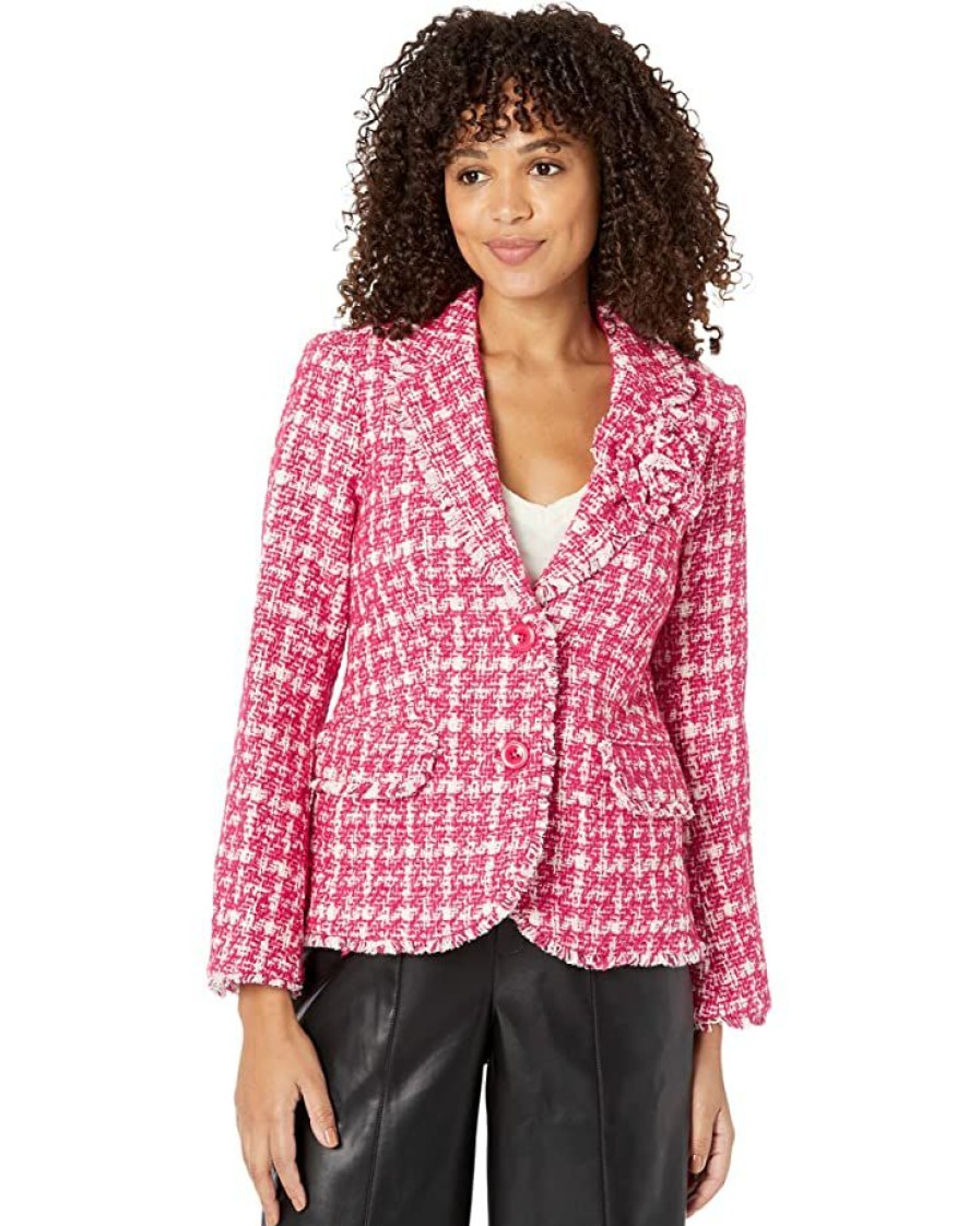 Clothing Kate Spade New York | Kate Spade New York Coats & Outerwear Plaid Tweed Blazer Pink Multi