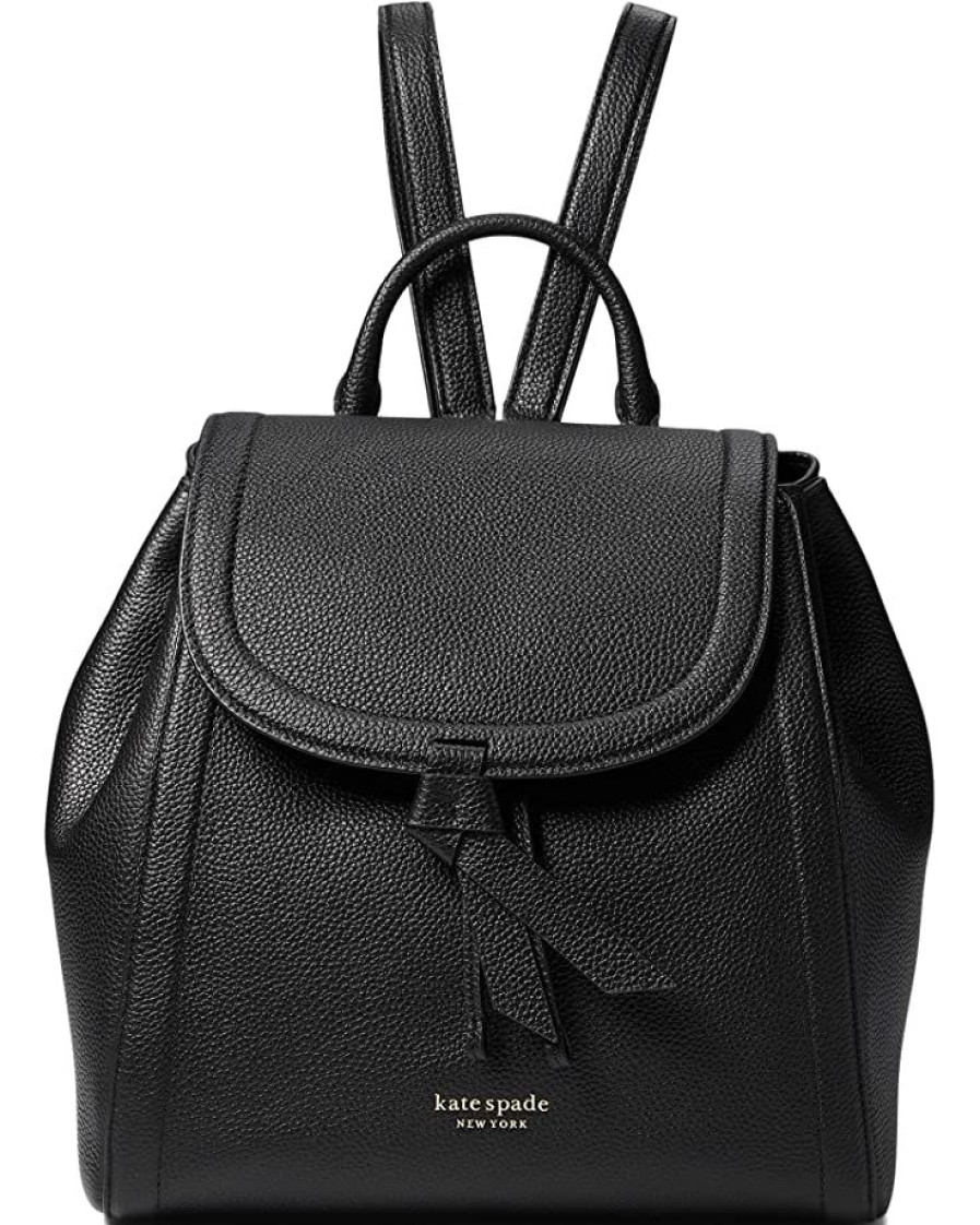 Bags Kate Spade New York | Kate Spade New York Backpacks Knott Pebbled Leather Medium Flap Backpack Black