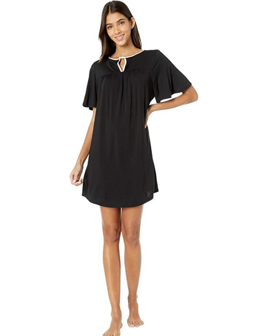 Clothing Kate Spade New York | Kate Spade New York Sleepwear Evergreen Modal Jersey Short Sleeve Sleepshirt Black