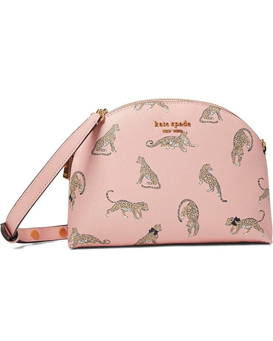 Bags Kate Spade New York | Kate Spade New York Handbags Morgan Leopard Printed Saffiano Leather Double Zip Dome Crossbody Dancer Pink