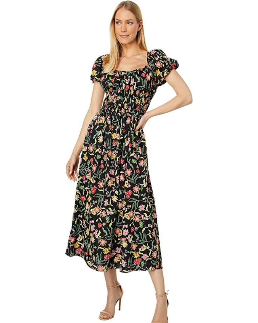 Clothing Kate Spade New York | Kate Spade New York Dresses Rooftop Garden Floral Riviera Dress Black Multi