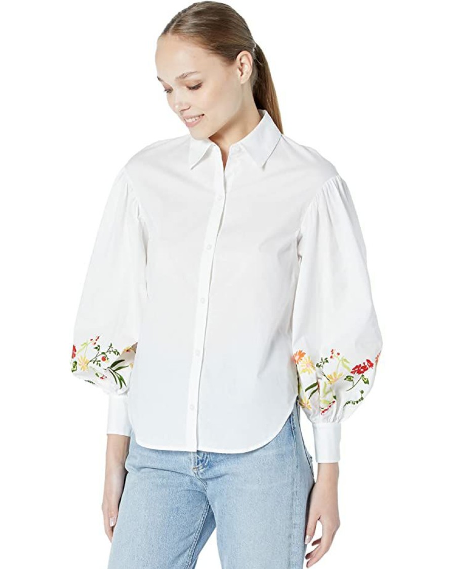 Clothing Kate Spade New York | Kate Spade New York Shirts & Tops Embroidered Gathered Sleeve Shirt Fresh White