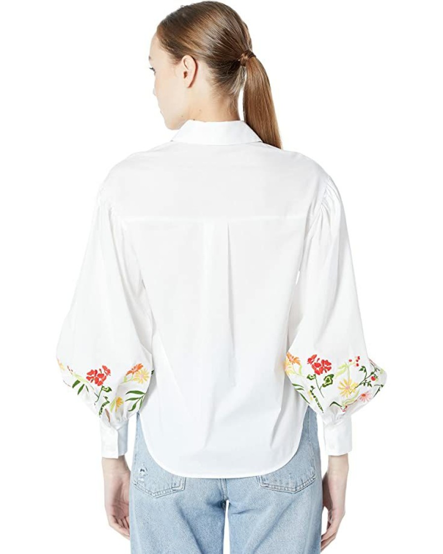 Clothing Kate Spade New York | Kate Spade New York Shirts & Tops Embroidered Gathered Sleeve Shirt Fresh White