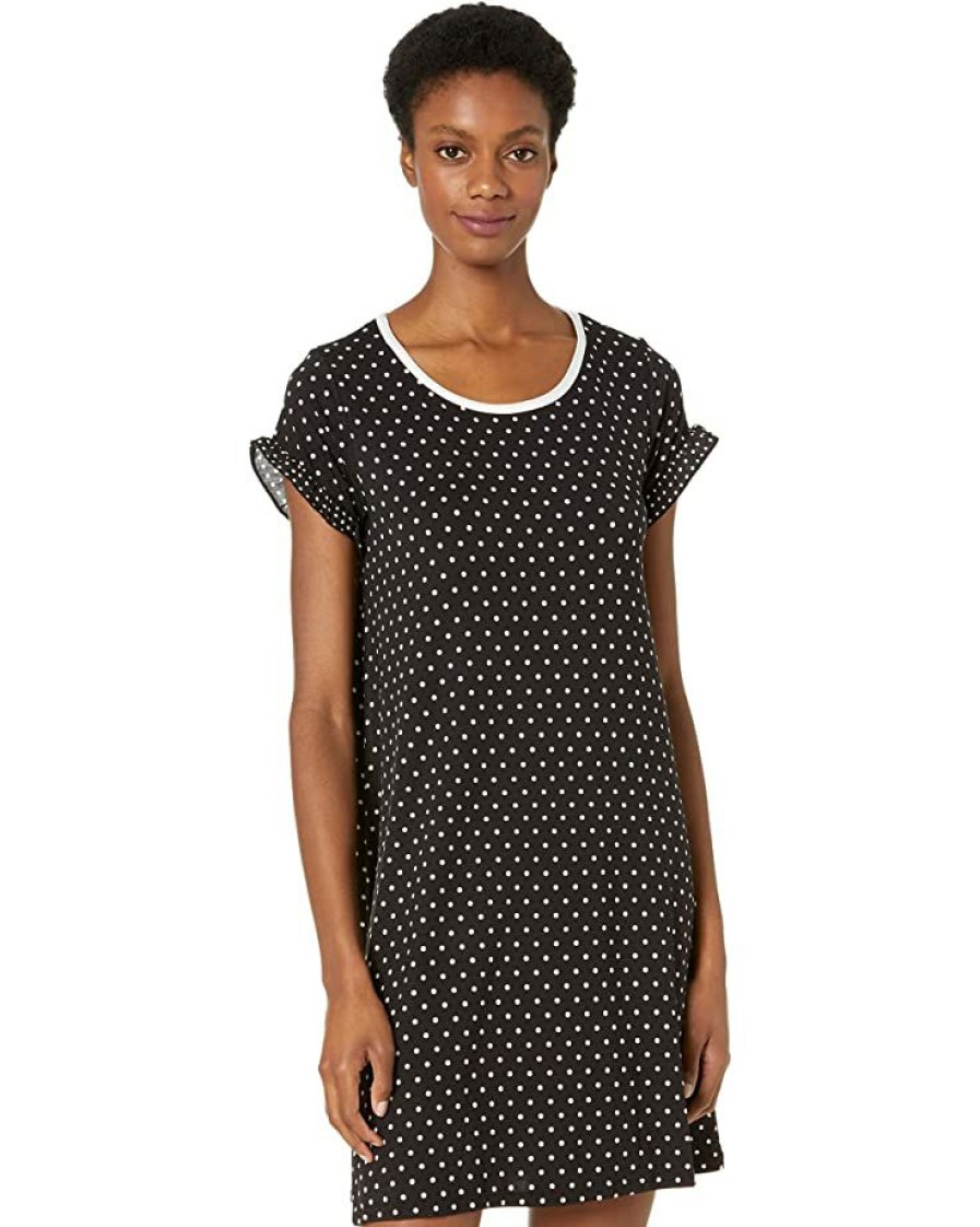 Clothing Kate Spade New York | Kate Spade New York Sleepwear Evergreen Short Sleeve Sleepshirt Mini Dot Black