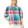 Clothing Kate Spade New York | Kate Spade New York Shirts & Tops Madras Tie Neck Top Blue Multi