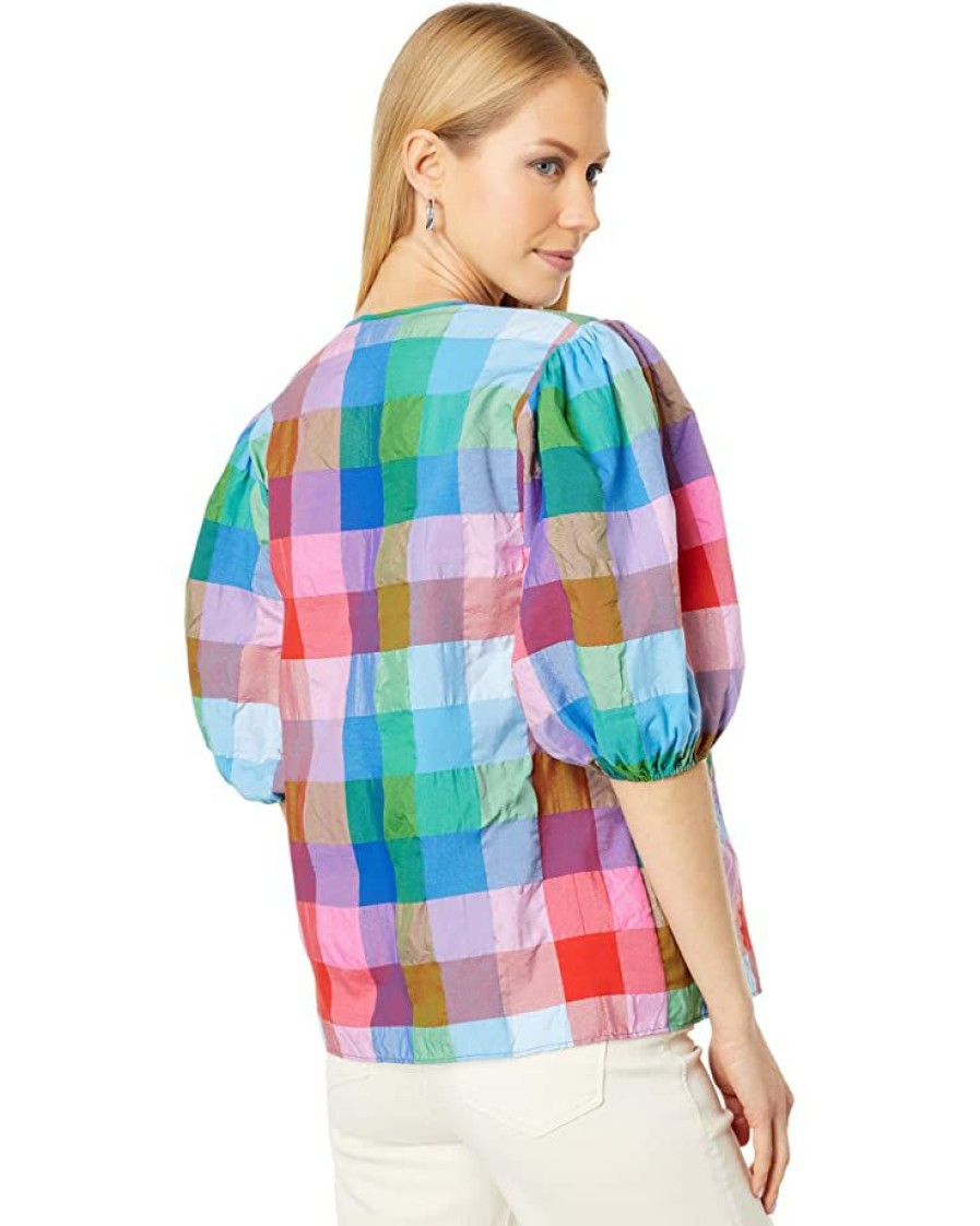 Clothing Kate Spade New York | Kate Spade New York Shirts & Tops Madras Tie Neck Top Blue Multi