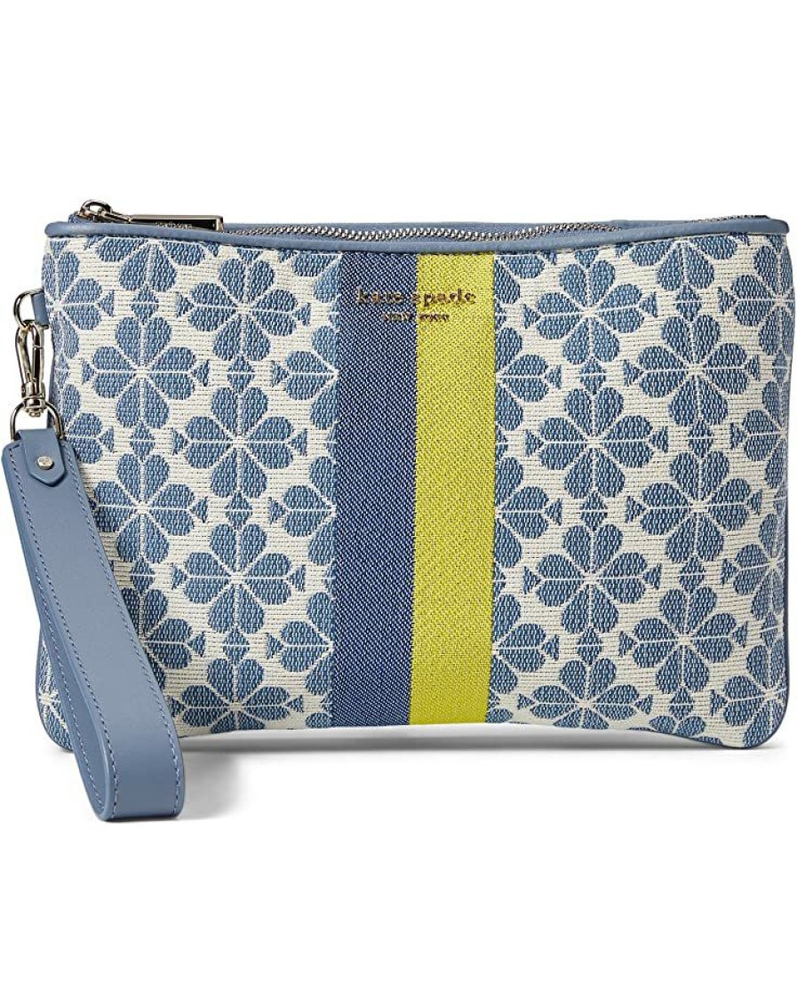 Bags Kate Spade New York | Kate Spade New York Handbags Spade Flower Jacquard Stripe Pouch Wristlet Morning Sky Multi