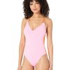 Clothing Kate Spade New York | Kate Spade New York Swimwear Color-Block Plunging V-Neck One-Piece Surf Pink