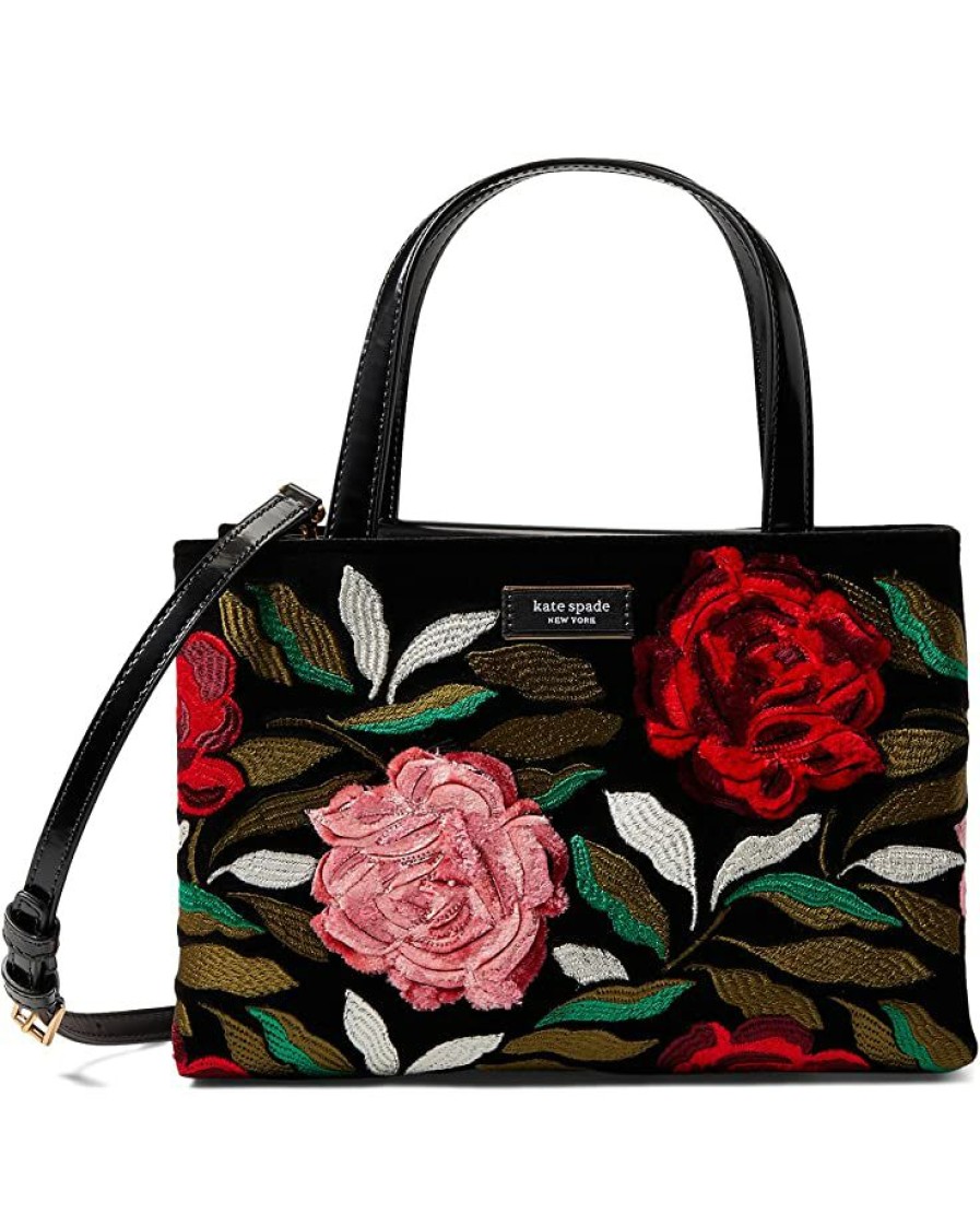 Bags Kate Spade New York | Kate Spade New York Handbags Sam Icon Rose Garden Embellished Velvet Small Tote Black Multi