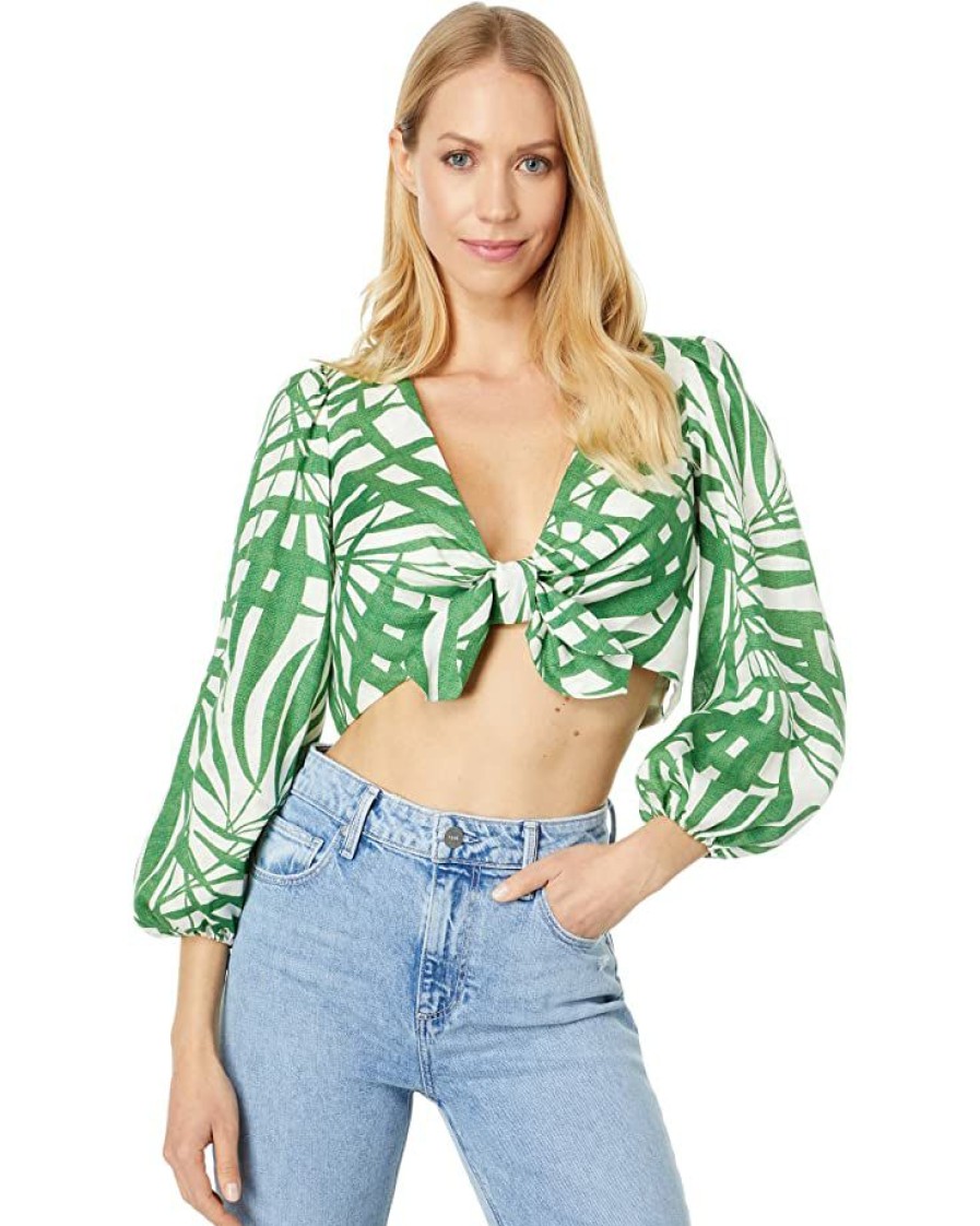 Clothing Kate Spade New York | Kate Spade New York Shirts & Tops Palm Fronds Tie Front Top Bitter Greens