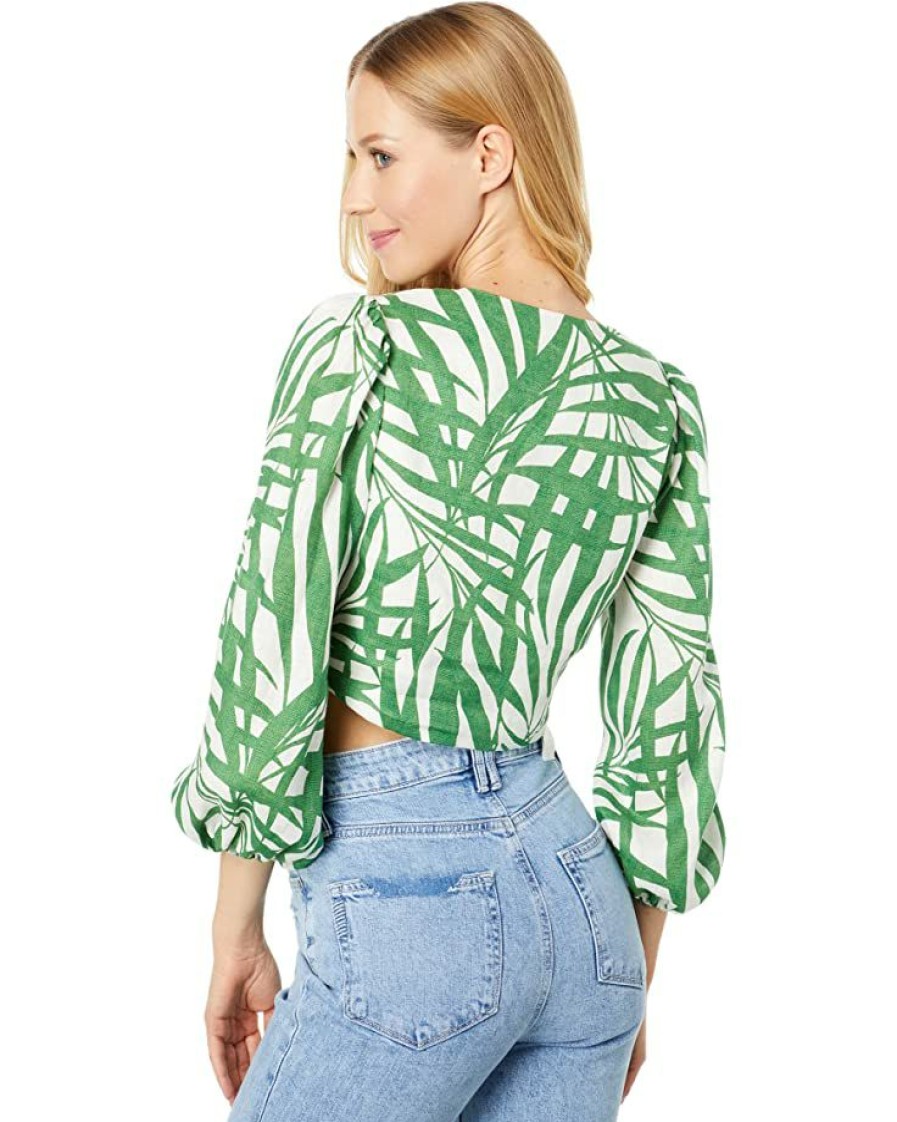 Clothing Kate Spade New York | Kate Spade New York Shirts & Tops Palm Fronds Tie Front Top Bitter Greens