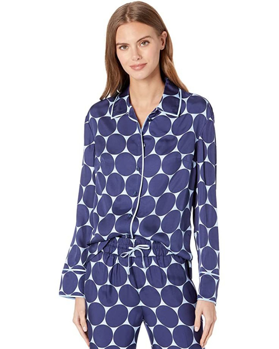 Clothing Kate Spade New York | Kate Spade New York Shirts & Tops Joy Dot Silk Twill Shirt Citrine Blue