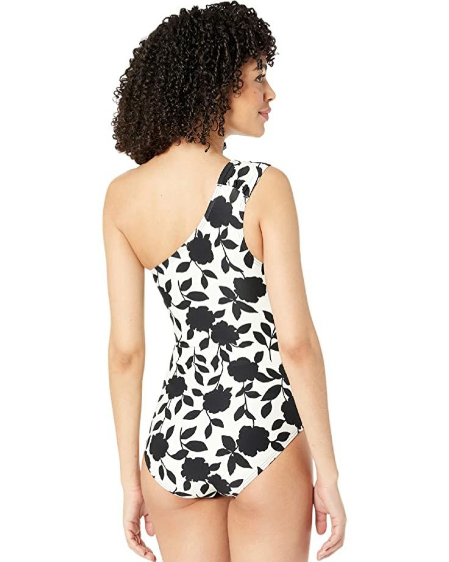 Clothing Kate Spade New York | Kate Spade New York Swimwear Geranium Grove Buckle One Shoulder One-Piece Black