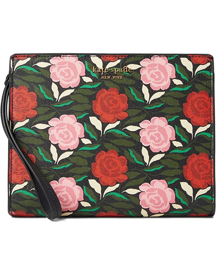 Bags Kate Spade New York | Kate Spade New York Handbags Morgan Rose Garden Printed Saffiano Leather Wristlet W/ Gusset Black Multi