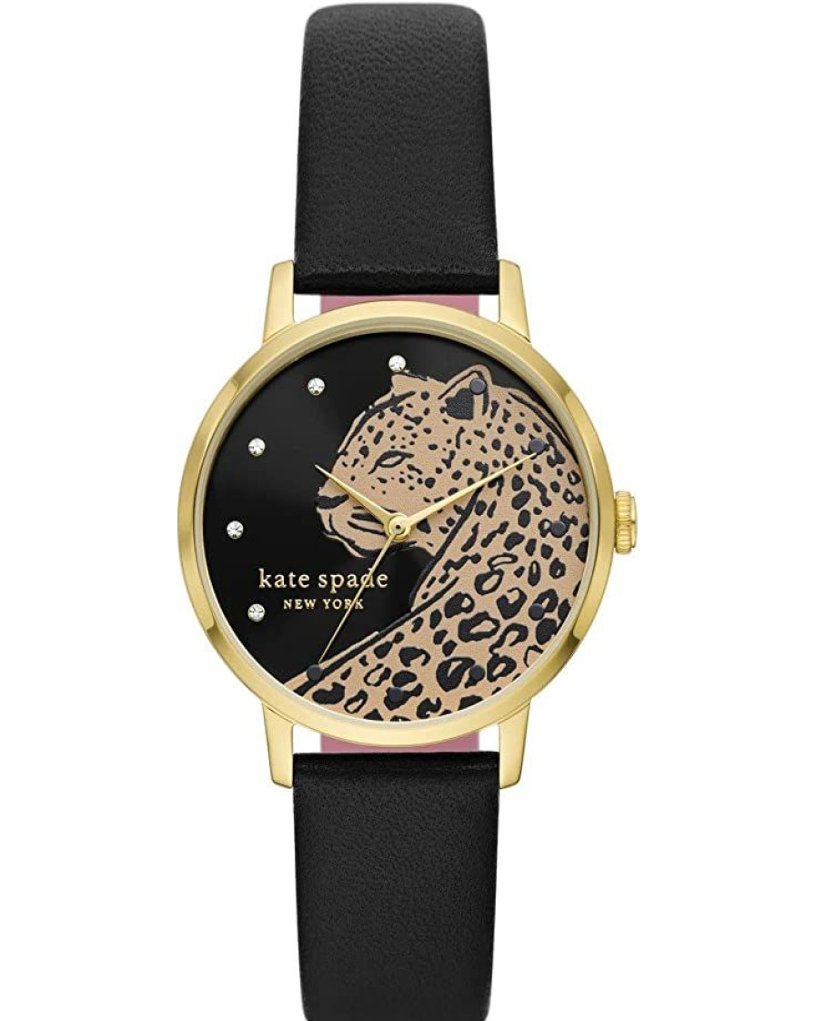 Watches Kate Spade New York | Kate Spade New York Fashion Watches 34 Mm Metro-Leopard Dial Leather Watch Ksw1763 Black