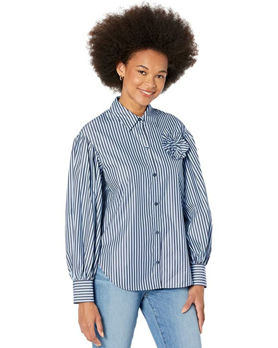 Clothing Kate Spade New York | Kate Spade New York Shirts & Tops Pastry Stripe Carrie Shirt Citrine Blue