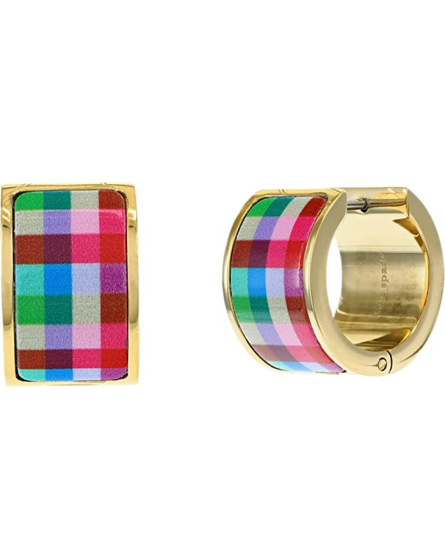 Jewelry Kate Spade New York | Kate Spade New York Heritage Spade Flower Huggies Earrings Blue Madras Plaid