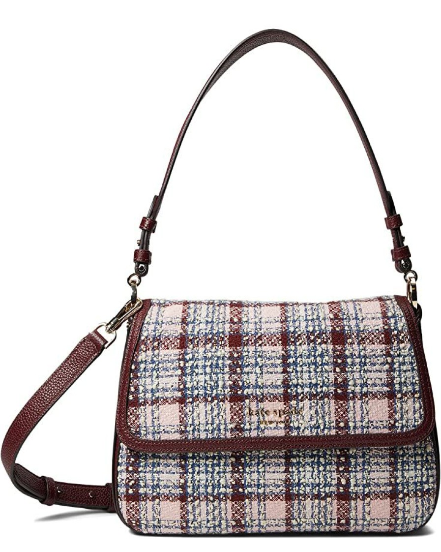 Bags Kate Spade New York | Kate Spade New York Handbags Hudson Tweed Fabric Medium Convertible Flap Shoulder Bag Dark Merlot Multi