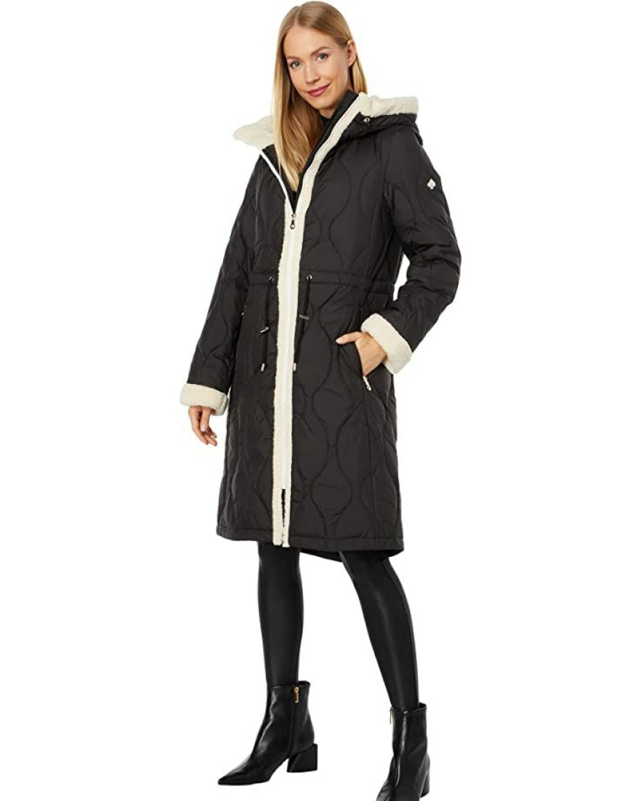 Clothing Kate Spade New York | Kate Spade New York Coats & Outerwear Hooded Zip Front Down With Sherpa Detail