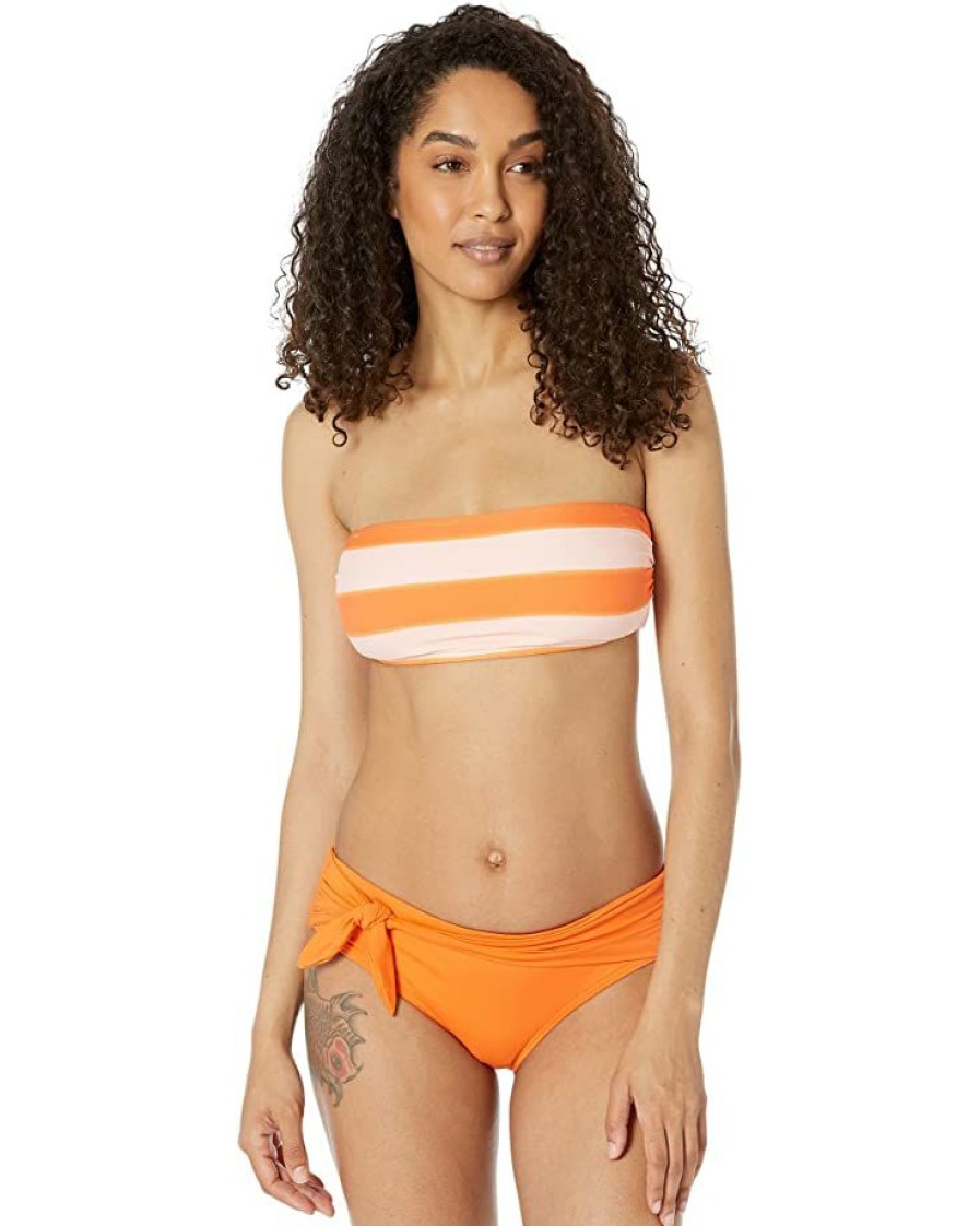 Clothing Kate Spade New York | Kate Spade New York Swimwear Awning Stripe Bandeau Bikini Top Orange Soda