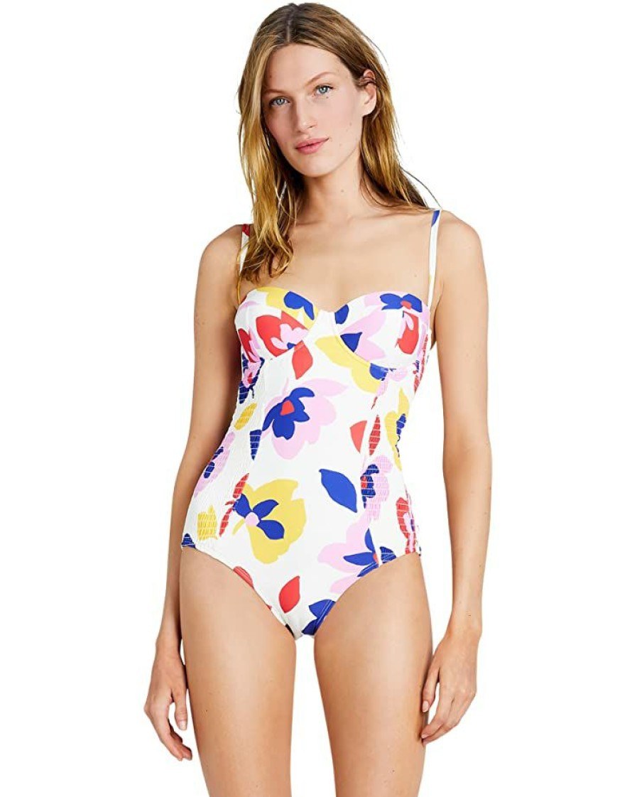 Clothing Kate Spade New York | Kate Spade New York Swimwear Summer Floral Smocked Underwire One-Piece Ivory