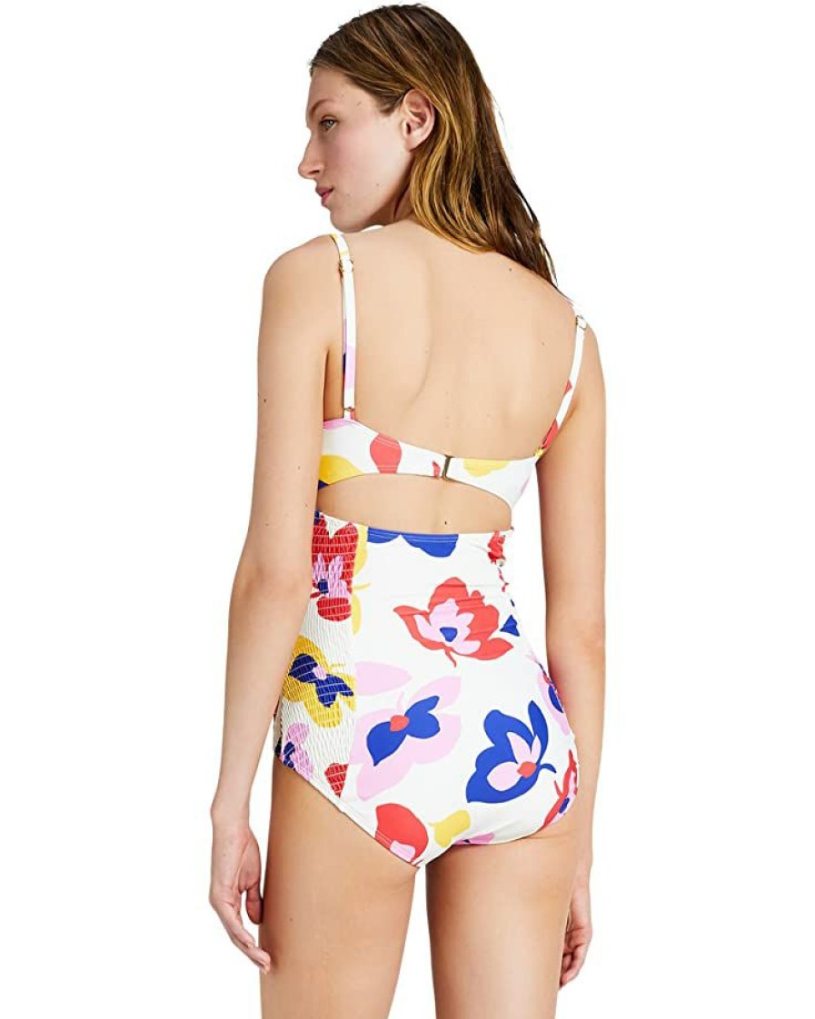 Clothing Kate Spade New York | Kate Spade New York Swimwear Summer Floral Smocked Underwire One-Piece Ivory