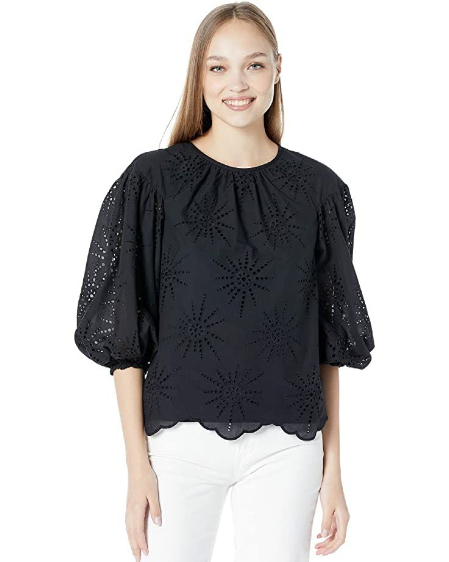 Clothing Kate Spade New York | Kate Spade New York Shirts & Tops Suns Eyelet Top Black