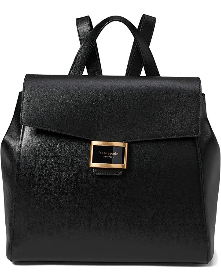 Bags Kate Spade New York | Kate Spade New York Backpacks Katy Textured Leather Medium Flap Backpack Black