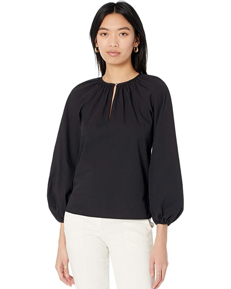 Clothing Kate Spade New York | Kate Spade New York Shirts & Tops Solid Seersucker Top Black