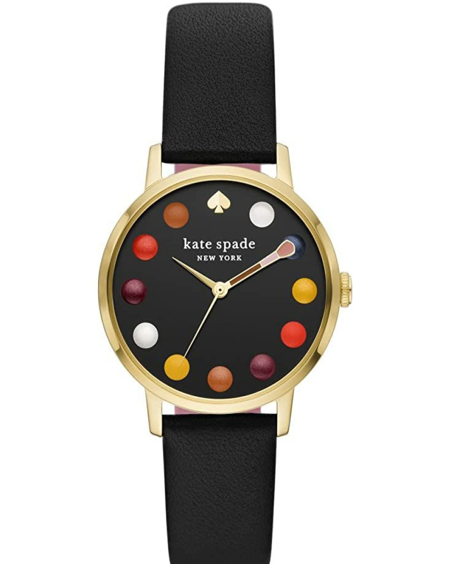 Watches Kate Spade New York | Kate Spade New York Fashion Watches 34 Mm Metro-Makeup Dot Dial Leather Watch Ksw1767 Black