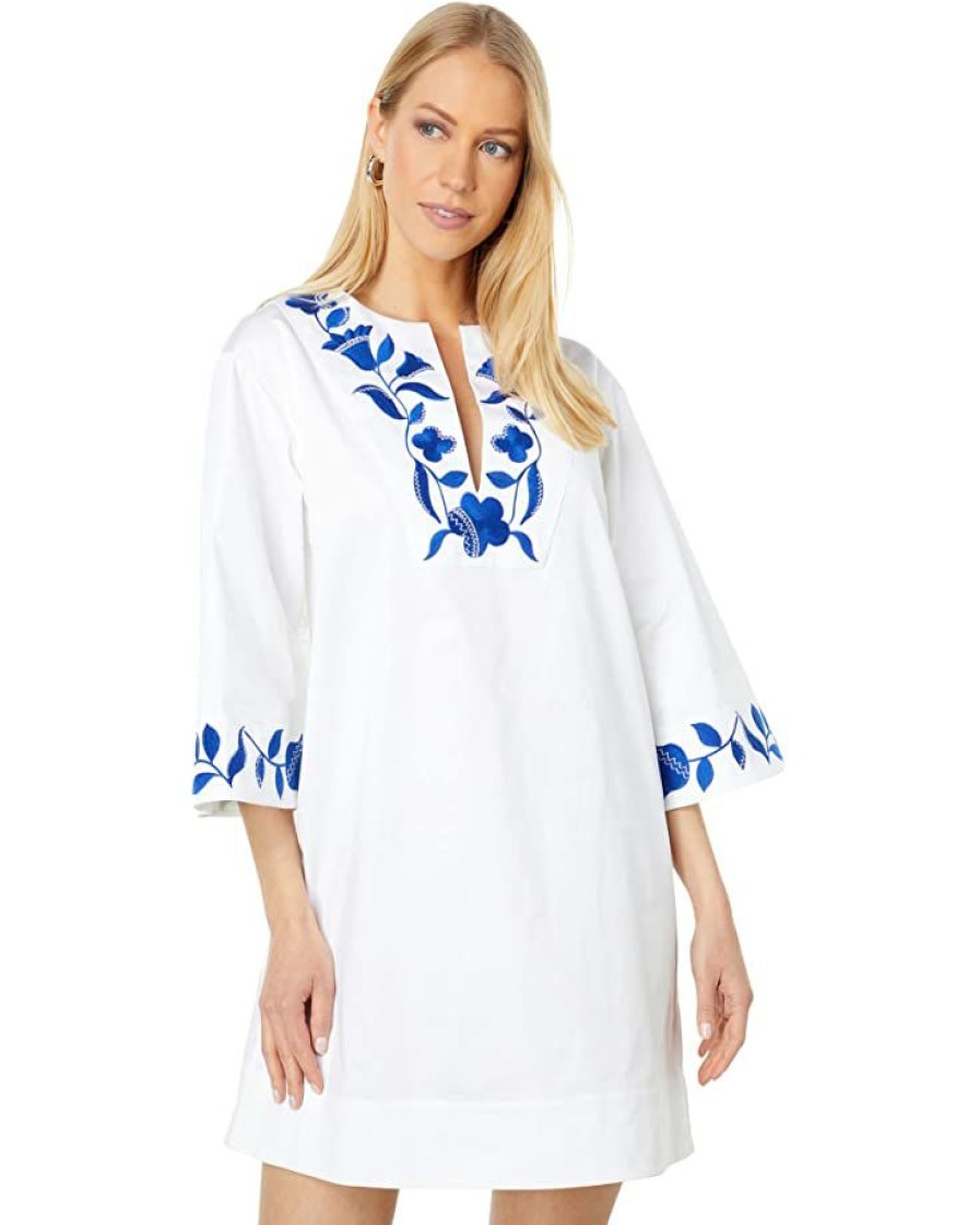 Clothing Kate Spade New York | Kate Spade New York Dresses Embroidered Zigzag Floral Tunic Dress Fresh White