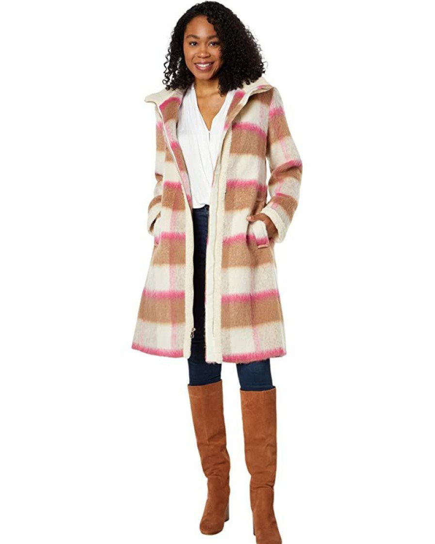 Clothing Kate Spade New York | Kate Spade New York Coats & Outerwear Belted Maxi Wool With Sherpa Detail Buffalo Plaid