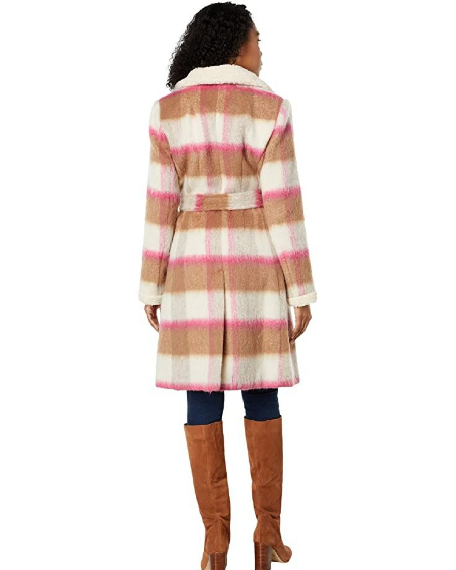 Clothing Kate Spade New York | Kate Spade New York Coats & Outerwear Belted Maxi Wool With Sherpa Detail Buffalo Plaid