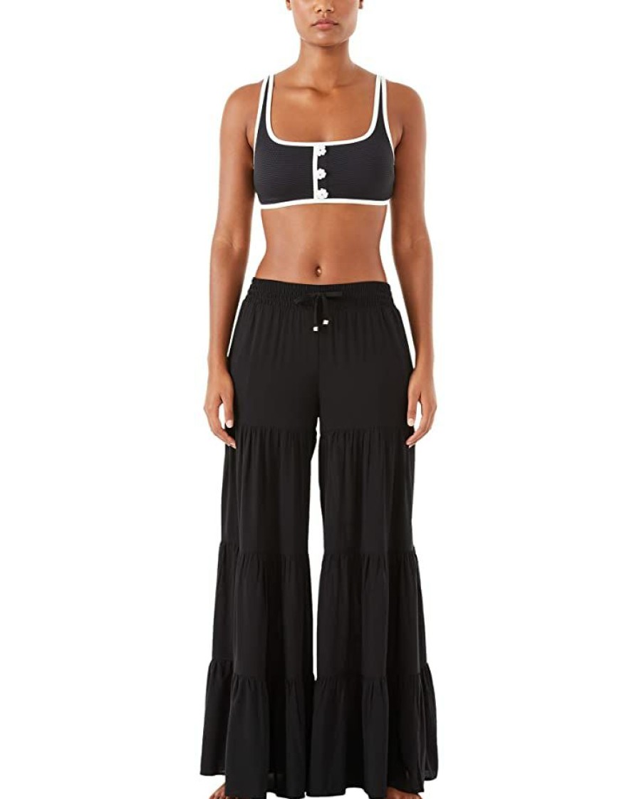 Clothing Kate Spade New York | Kate Spade New York Swimwear Solid Tiered Cover-Up Pants Black