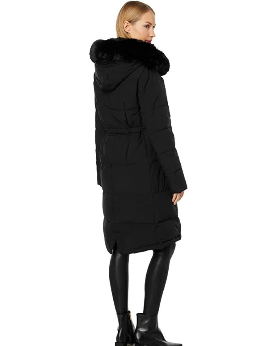 Clothing Kate Spade New York | Kate Spade New York Coats & Outerwear Hooded Heavyweight Down In Stretch Fabric With Faux Fur Trim