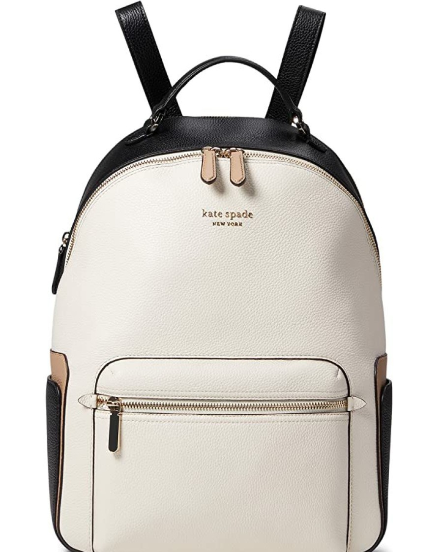 Bags Kate Spade New York | Kate Spade New York Backpacks Hudson Color-Blocked Pebbled Leather Large Backpack Parchment Multi