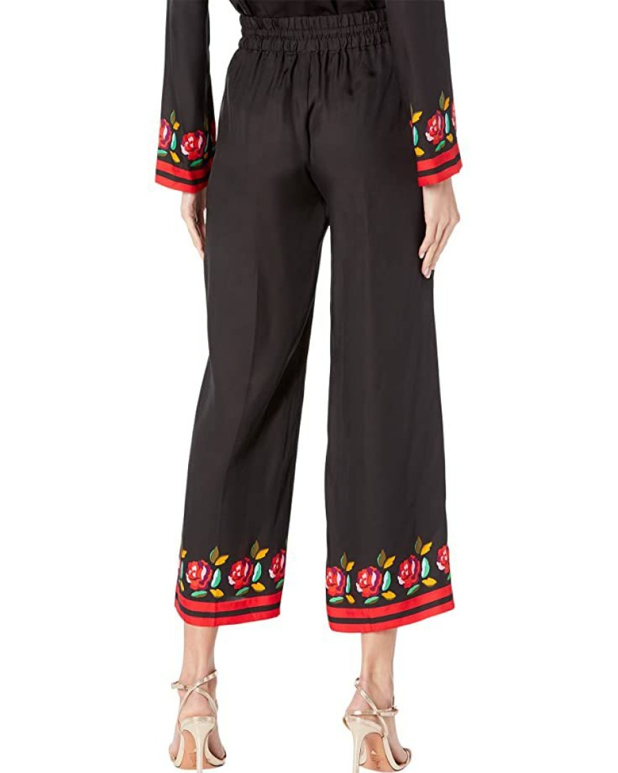 Clothing Kate Spade New York | Kate Spade New York Rose Border Silk Twill Pants Black